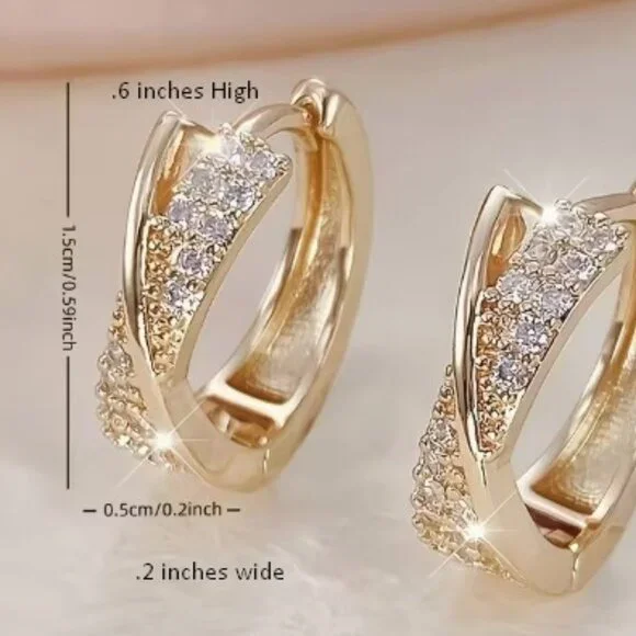 Dainty Golden-Plated Huggie Hoop Earrings with CZ - NEW - Picture 2 of 4